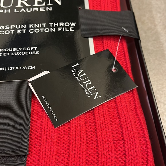 Ralph Lauren Cotton Ringspun Knit Throw Blanket red 50”x70” new - Picture 4 of 8